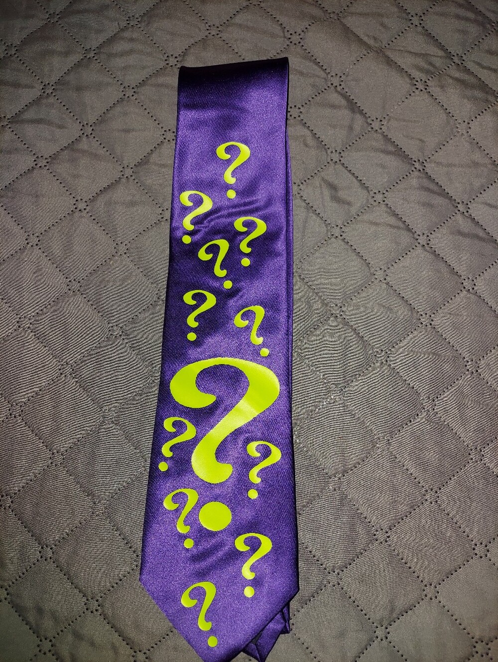Purple Joker Tie With Green Question Matrks